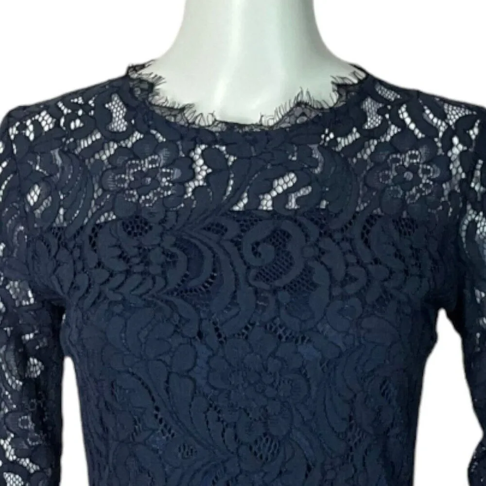 Dress Forum Sheath Dress Navy Blue Lace 3/4 Sleeve‎ Cocktail Dress Mini Dress S